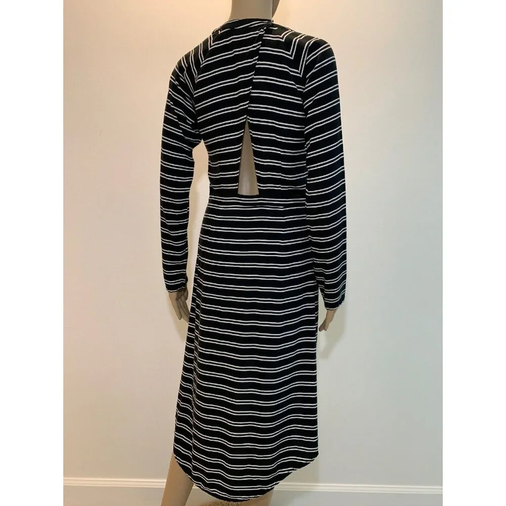 May Women Dress 10 Stripes Long Sleeves High Low Black White. - Picture 5 of 12
